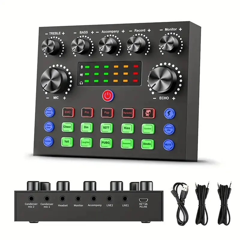 V8S Audio Mixer with Voice Changer, Podcast Mixer and Live Sound Cards for Phone Gaming, Karaoke and Live Streaming