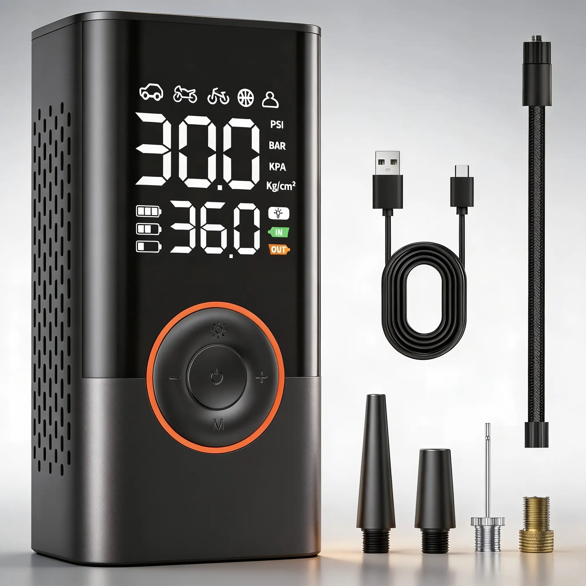 Portable Air Compressor Car Tire Onflator with 150 PSI, 3X Fast Inflation, 4000mAh Battery, Digital Gauge, LED Light, Easy to Use - Ideal for Balls，Car, Motorcycle, and Bike Tyres - Car Emergency Tools!