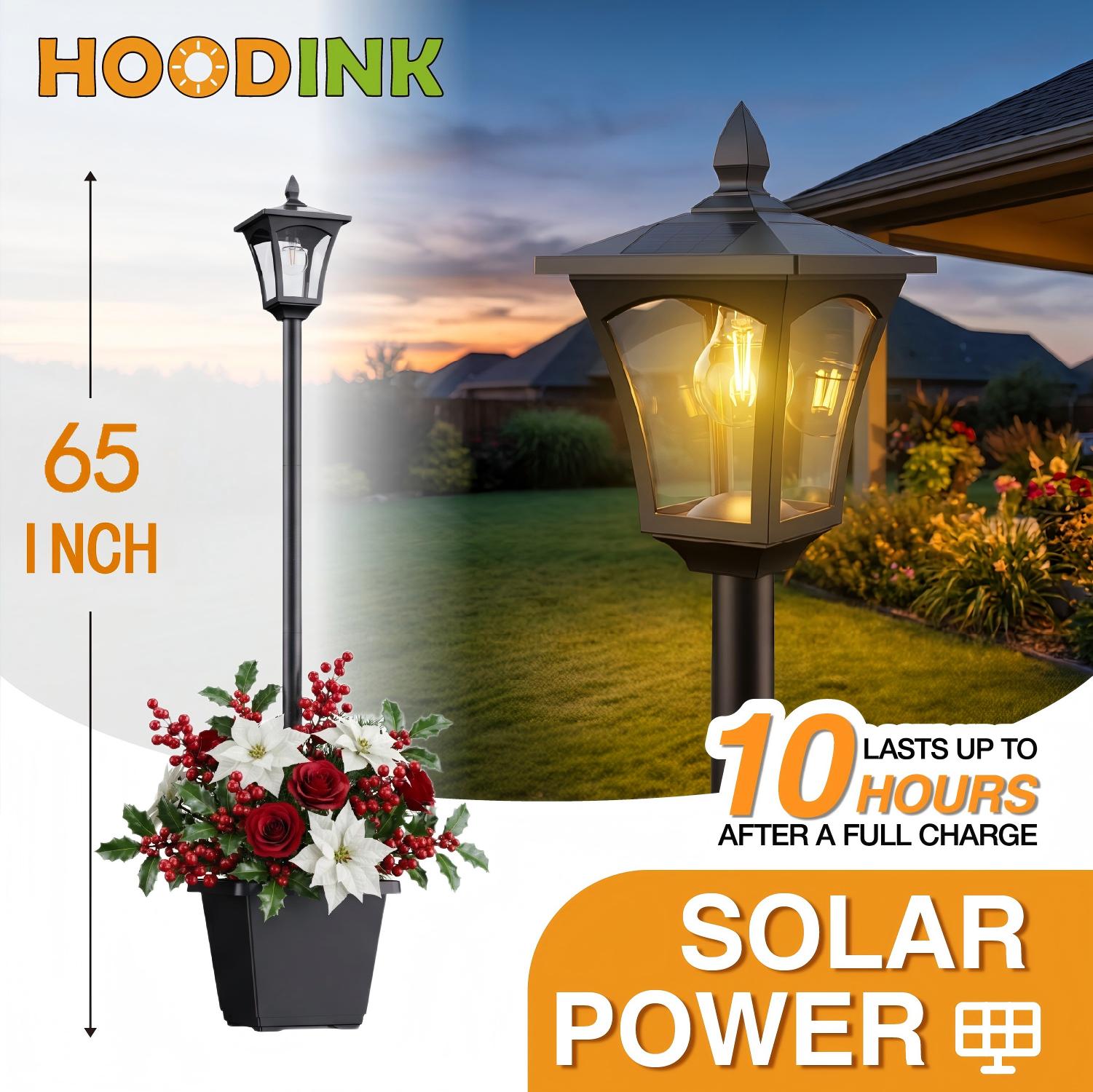 65" Solar Lamp Post Light with Planter, Glass 60 Lumens Solar Garden Lights Outdoor Waterproof Solar Pole Lights Patio D