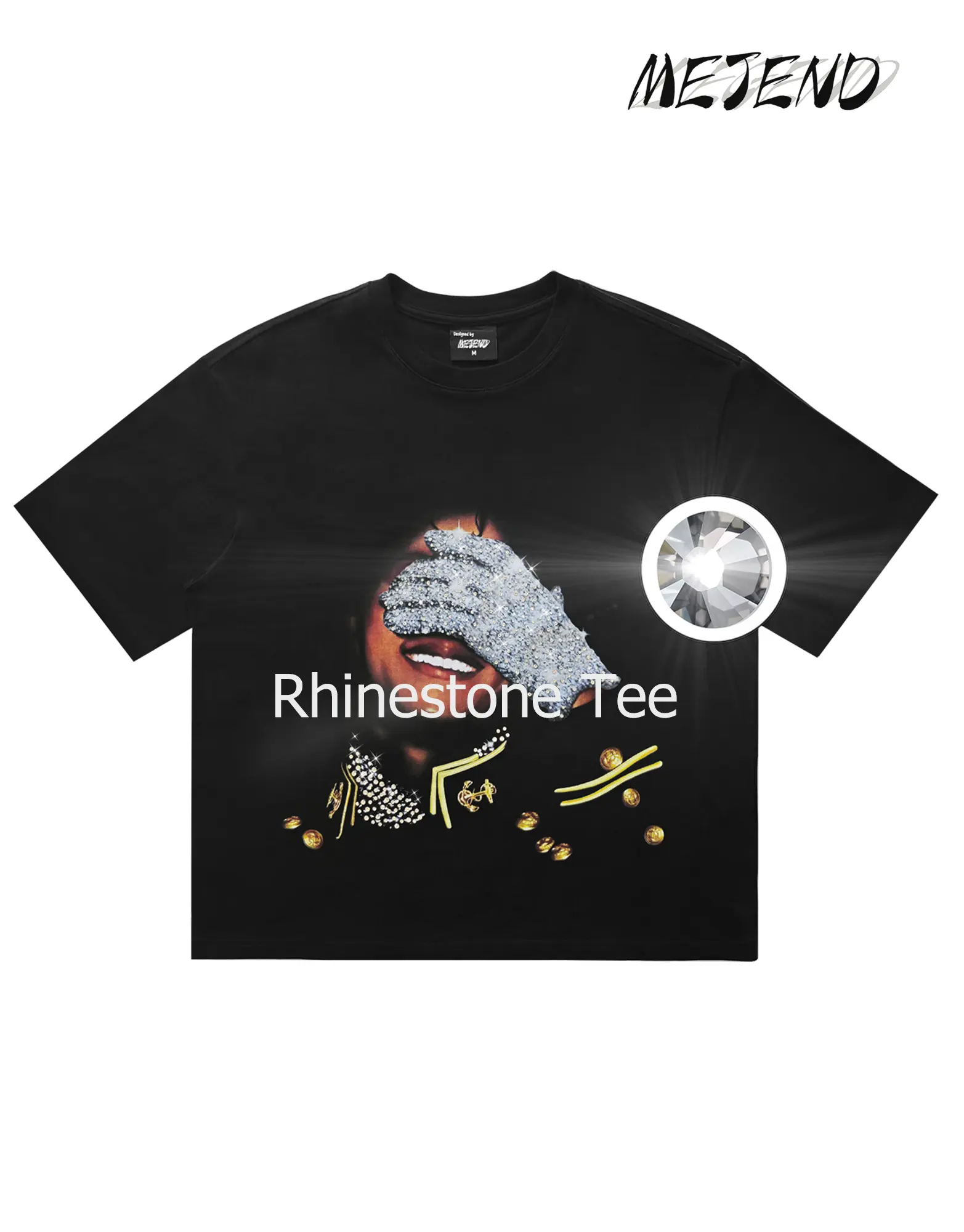 10oz 100% Cotton, t shirt with Rhinestone, Comfort Shortsleeve Casual,mj shirt with Diamonds, Streetwear tee, MeJend Sweatshirt for Men & Women