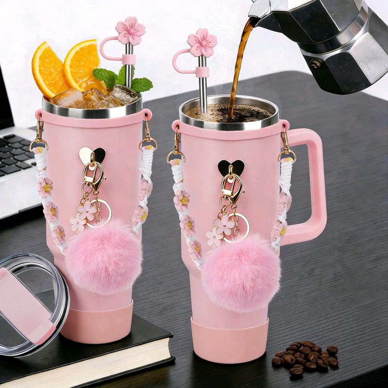 Stainless Steel Vacuum Insulated Cup with Handle and Straw for Children's Women Valentine's Day Birthday Gifts Set, Keep Cold, Hot & Ice, Portable Drinkware Tumbler Water Bottles, Bottled, Flasks funny Tumbler Drinkware Tea Iced Tea girl gifts friendship