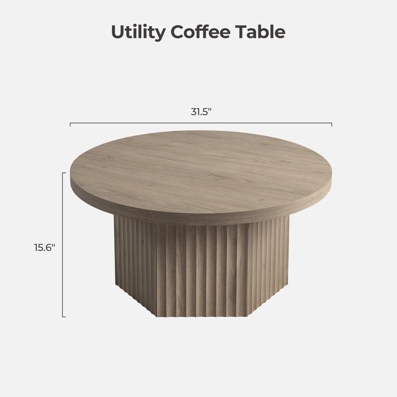 SICOTAS Round Coffee Table for Living Room, Modern Fluted Circle Center Coffee Table with Storage, 32" Accent Tea Dining Table for Apartment, Grey Alder SICOTAS Round Coffee Table for Living Room, Modern Fluted Circle Center Coffee Table with Storage, 32" Accent Tea Dining Table for Apartment, Grey Alder