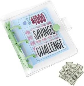 Money Saving Binder $1000 Savings Challenge Budget Book Reusable Tracker with Cash Envelopes Blue A4 Size Daily Schedule Learning Material Gift School Supply mochi things planner Manila Accordion File Organizer