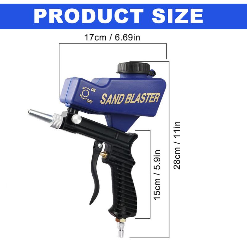 Sand Blaster Gun with Gravity Feed,Hobby Handheld Sandblaster Gun for Metal,Wood Paint/Rust Removal and Glass Etching,Up to 90  PSI Blasting Medial,Requires Air Compressor,Blue