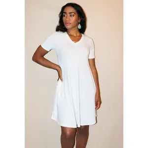 Nia Ivory V-Neck Mini T-Shirt Dress