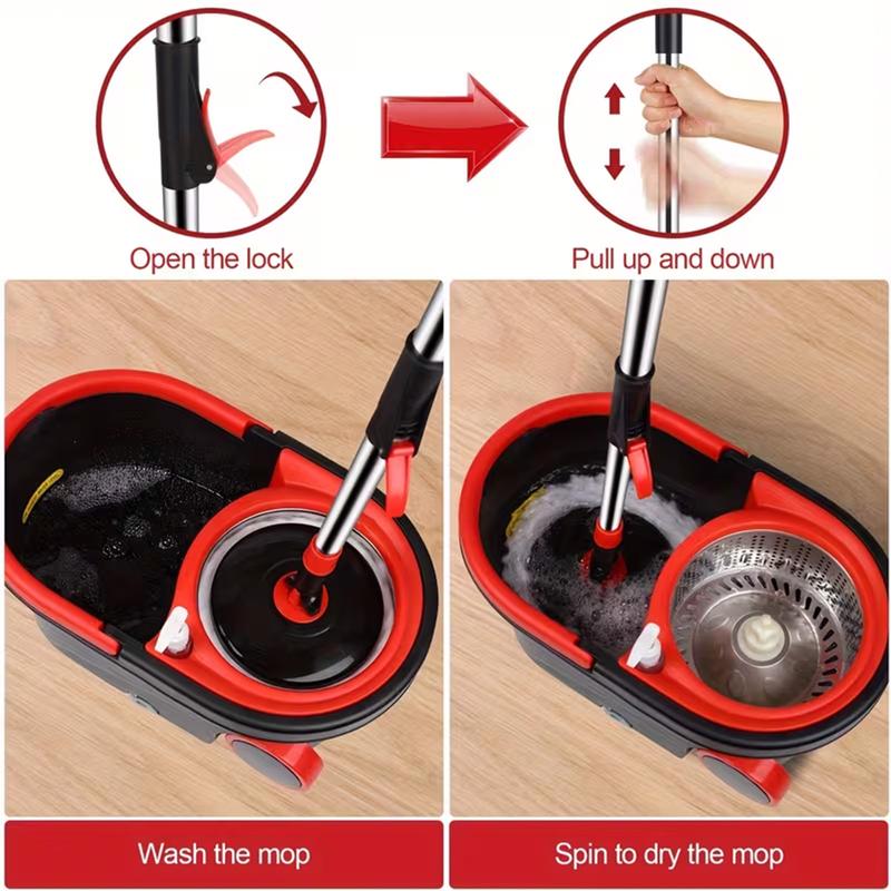 Mop and Bucket Set, 360° Spin Mop and Bucket with Wringer Set and 3 Microfiber Mop Refills, Stainless Steel 61'' Extended Handle Spinning Mop Bucket System for Floor Cleaning