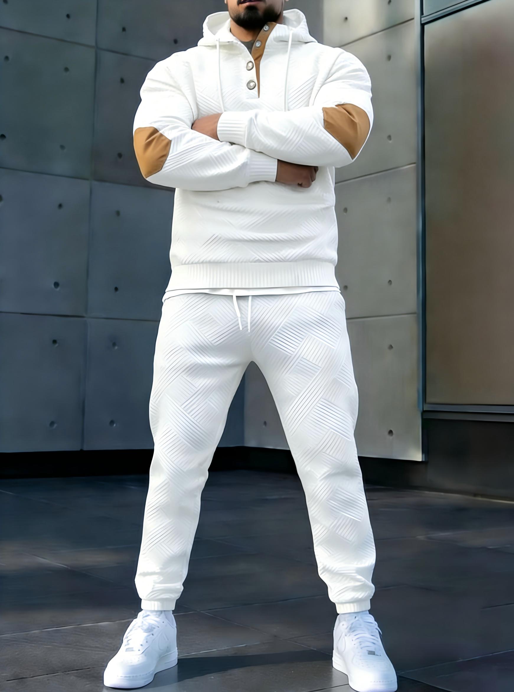 Men's casual fashion suit knitted jacquard sweatshirt and pants two-piece set