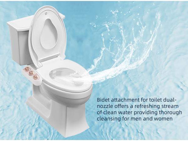 Hibbent Bidet Attachment for Toilet with Self Cleaning Dual Nozzle, Hot and Cold Water Spray Non-Electric Mechanical Toilet Seat Bidet for Rear or Female Washing Sanitizing, Rose Gold