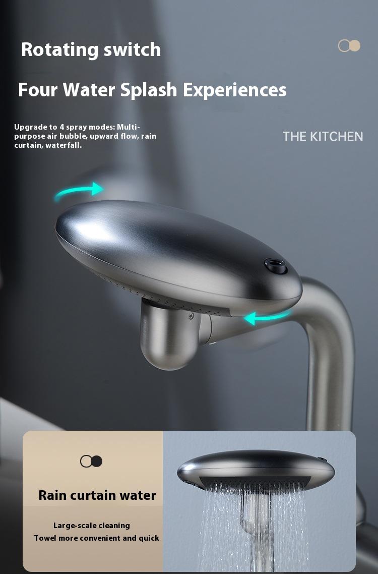 Spaceship Faucet 360° Rotating Bathroom Sink Faucet with 4 Spray Modes Modern Kitchen Vanity Lavatory Tap for Unique Home Decor & TikTok Viral Gift Multi-functional Swivel Basin Faucet
