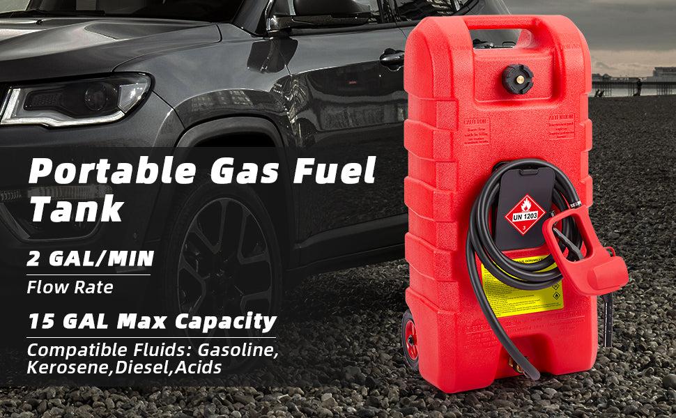 【GARVEE】15 Gallon Portable Fuel Caddy with 10-ft Hose, Siphon Pump, and 7.5 L/min Manual Nozzle for Diesel and Gasoline, Available in Red, Gray, and Yellow Steering Brake