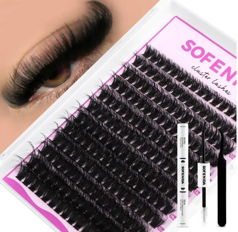 SOFENIDA Lash Clusters Kit 80D Lash Clusters Kit 10-18mm Volume Eyelash Clusters D Curly Cluster Eyelash Extensions 3D Wispy Lashes Cluster DIY Lash Extension Kit(80D-10-18MIX Thick Kit)