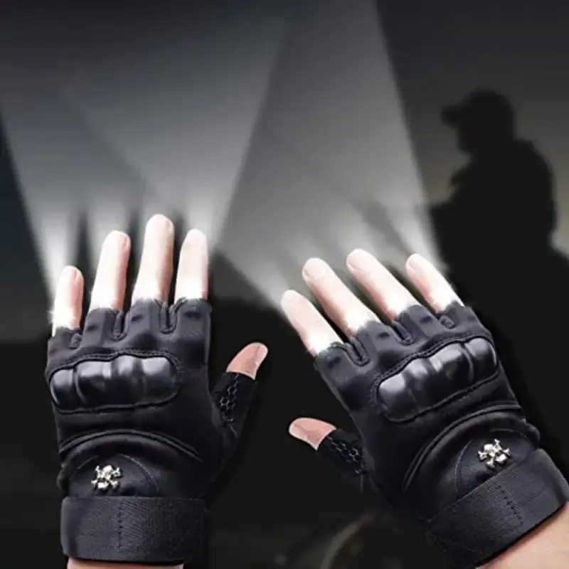 Unisex Fingerless Glowing LED Flashlight Gloves with 8 Bright LEDs, Cool Gadgets and Christmas Birthday Gifts, Funky Unique Accessories, Fingerless Gloves, Glow For Tasks, Hiking / Light Outdoor, Light Up Gloves, Outdoor Gadgets