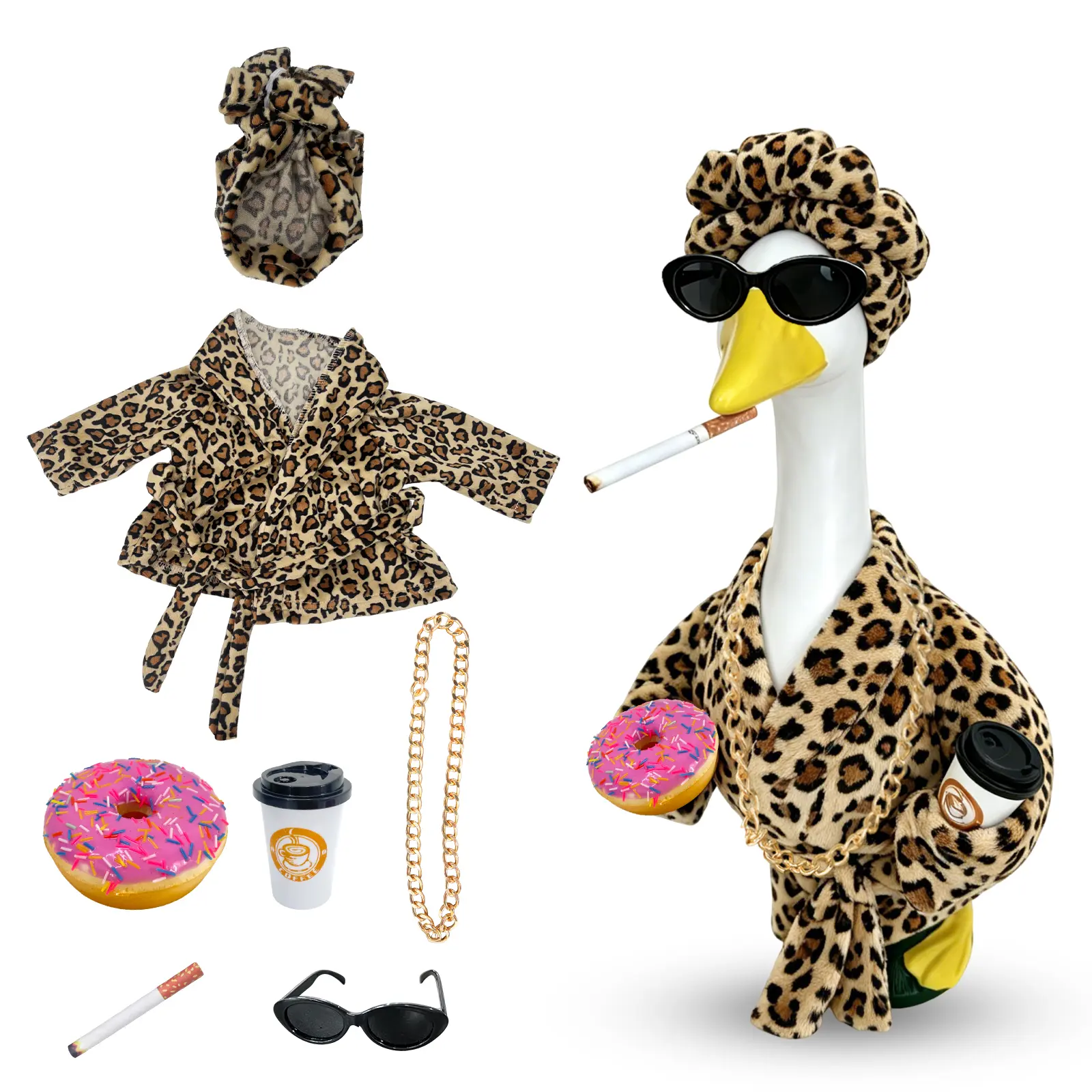 lady goose outfit, bathrobe curlers set, funny goose costume, 23 inch porch goose, summer goose decor, garden goose clothes, lawn goose accessories, cute garden decor