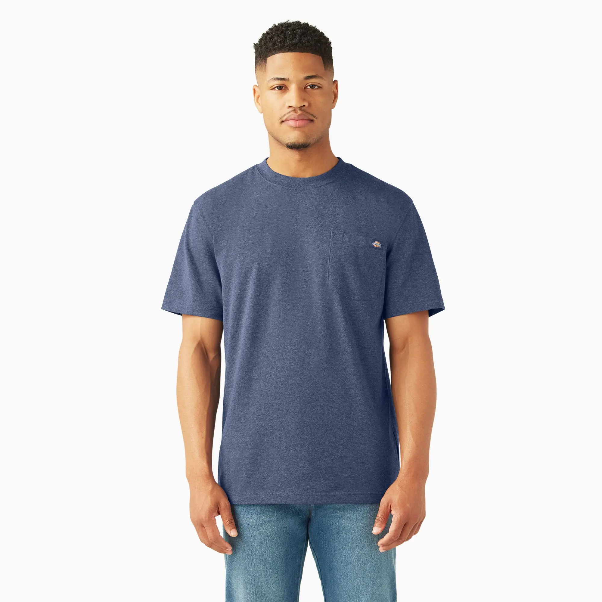 Dickies Men's Heavyweight Heathered Short Sleeve Pocket T-Shirt, Heavyweight Logo Graphic, Workwear Layering Style