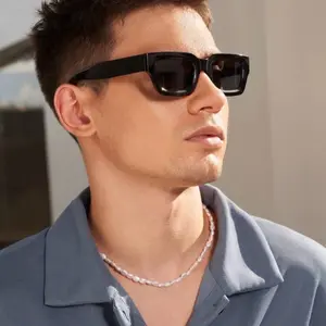 Retro Slim Rectangle Sunglasses Black Unisex UV400 Modern Street Style