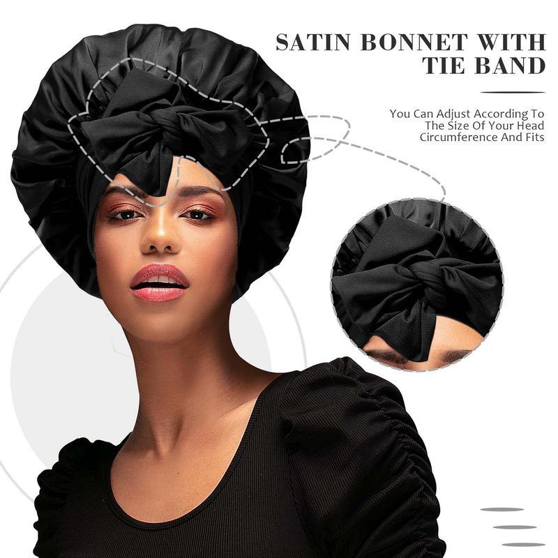 Satin Bonnet with Tie Band Double Layer Adjustable Sleep Bonnet with Silk-Like Lining Stay On Night Cap for Curly Hair Braids & Natural Hair school gift Sleeping Bonnet satin adjustable strap