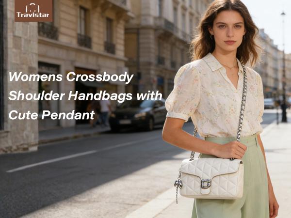 Travistar Quilted Crossbody Bags for Women Small Leather Cross Body Shoulder Handbags Satchel Designer Evening Chain Purses with Bow Charm