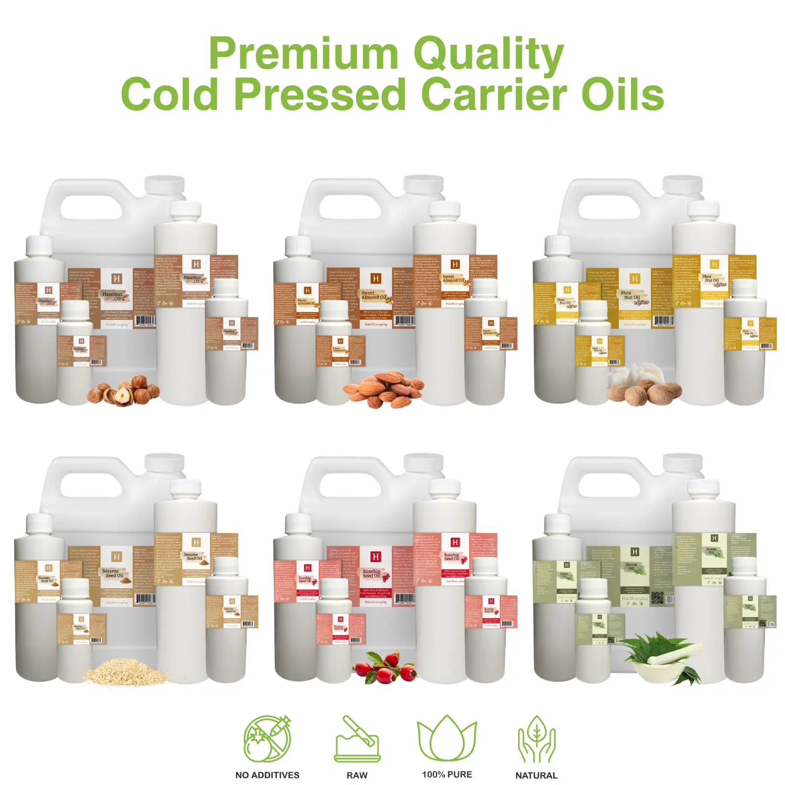 Carrier Oil Cold Pressed 100% Pure For Skin, Hair, DIY | Hazelnut | Sweet Almond | Shea Nut (Olein) | Sesame Seed | Rosehip | Neem
