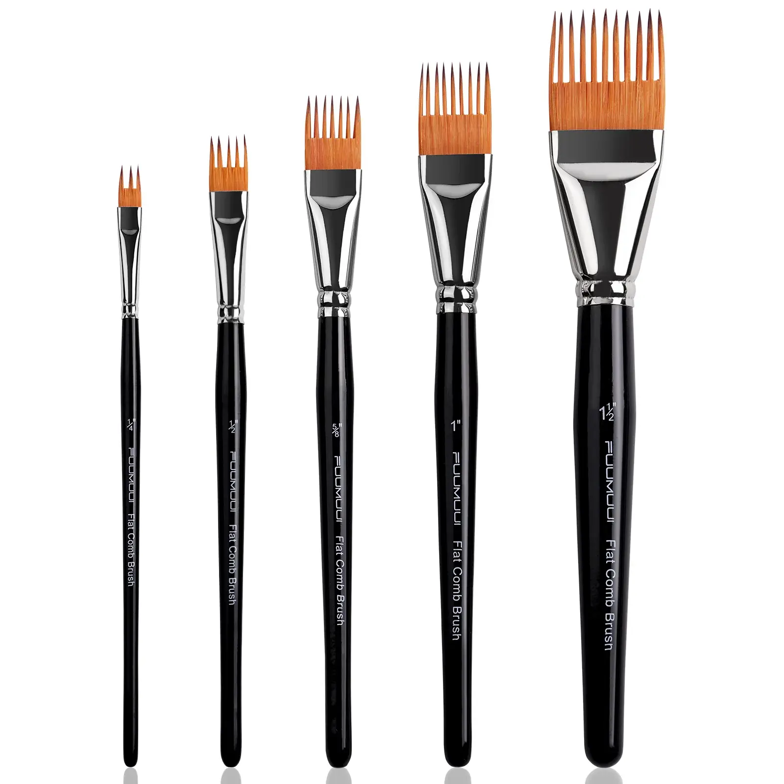 Fuumuui Wood Grainer Brush Set - Professional Flat Comb Brushes with Staggered Filaments, Synthetic Bristles, Efficient Watercolor Texture Painting Tools for Advanced Artists, Beginners, Decoration Projects