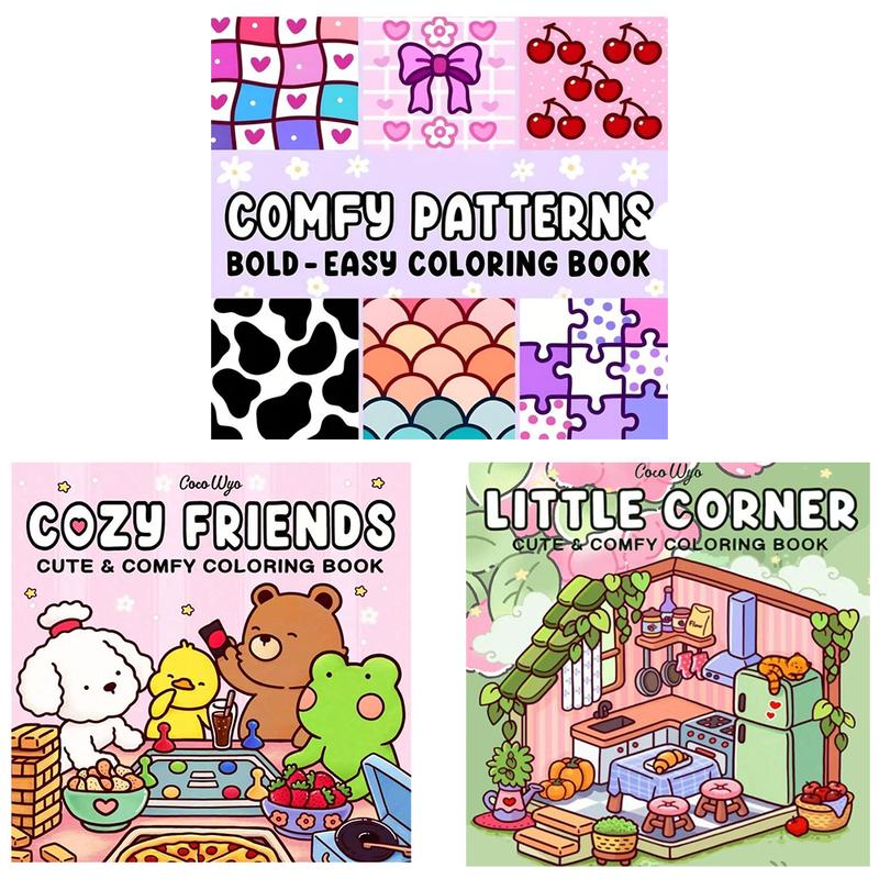 3PCS Coloring Book for Adults and Teens, Super Cute Designs, Hygge Spaces for Relaxation