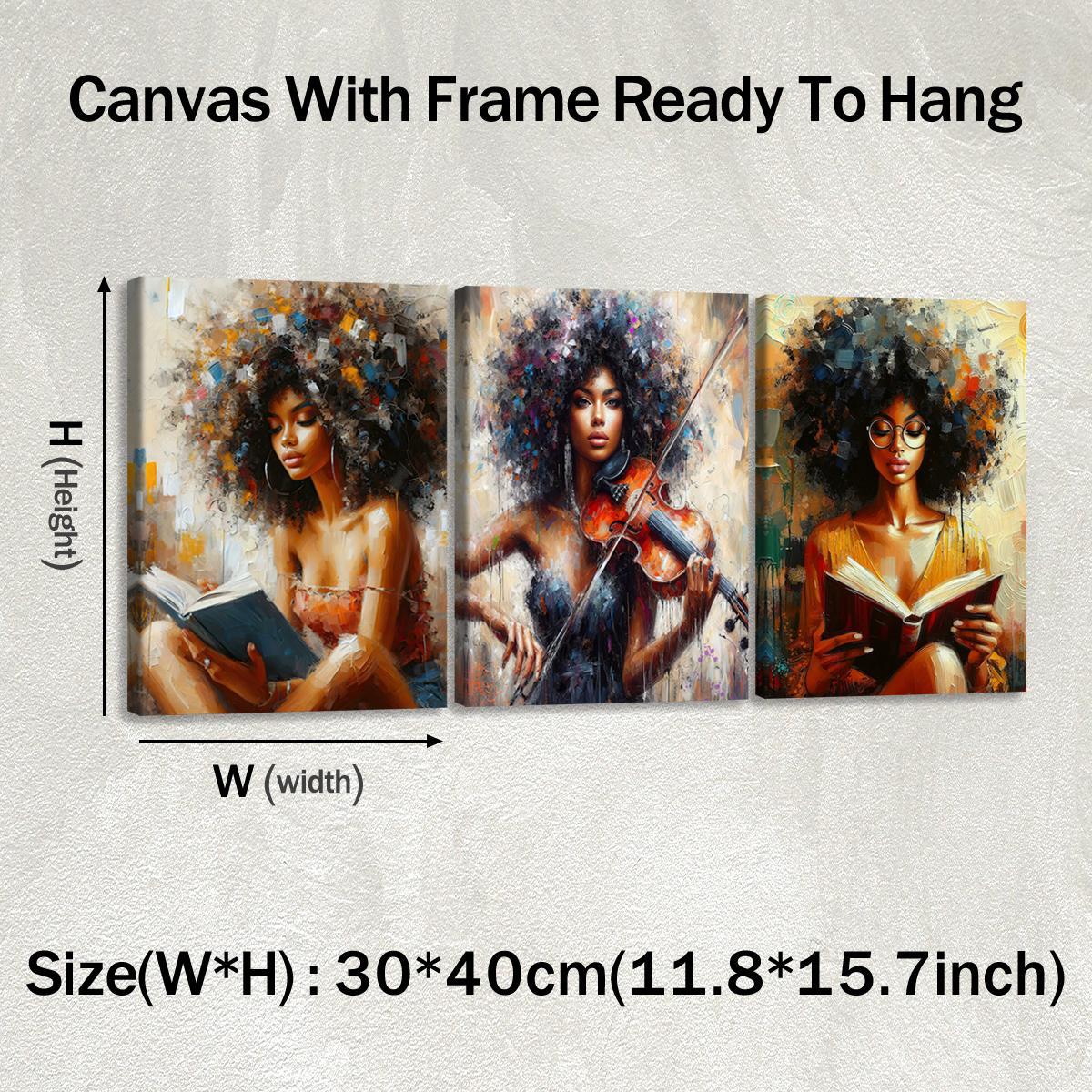 3Pcs Wooden Framed Canvas Painting, African Woman Abstract Geometric Shapes Gold Orange, Exquisite Poster, Home Decoration, Pattern Wall Art Decor, For Living Room, Bedroom, Office, Restaurant, Bar Wall Decor, Odorless, Painting, Print Artwork