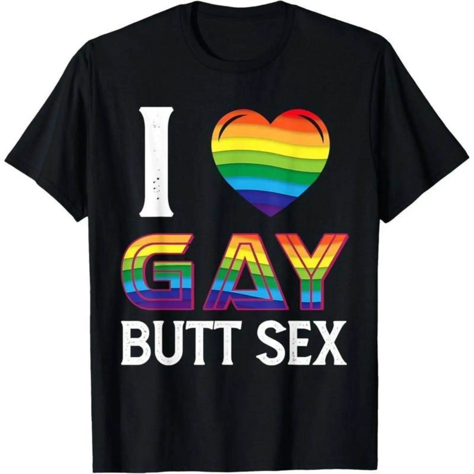 Men's Soft Short-Sleeve T-Shirt with Funny 'I Love Gay Butt Sex' Rainbow Heart Graphic, Casual Loving Message Polyester-Cotton Top, Loving Message Men's Short-Sleeve T-Shirts, Popular Meme Image Men's Short-Sleeve T-Shirts