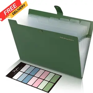 Expanding File Folders with 8 Pockets, Accordion File Organizer with Labels, Portable Paper Bill Receipt Organizer, Letter Size, Home School Office Supplies, Olive Green