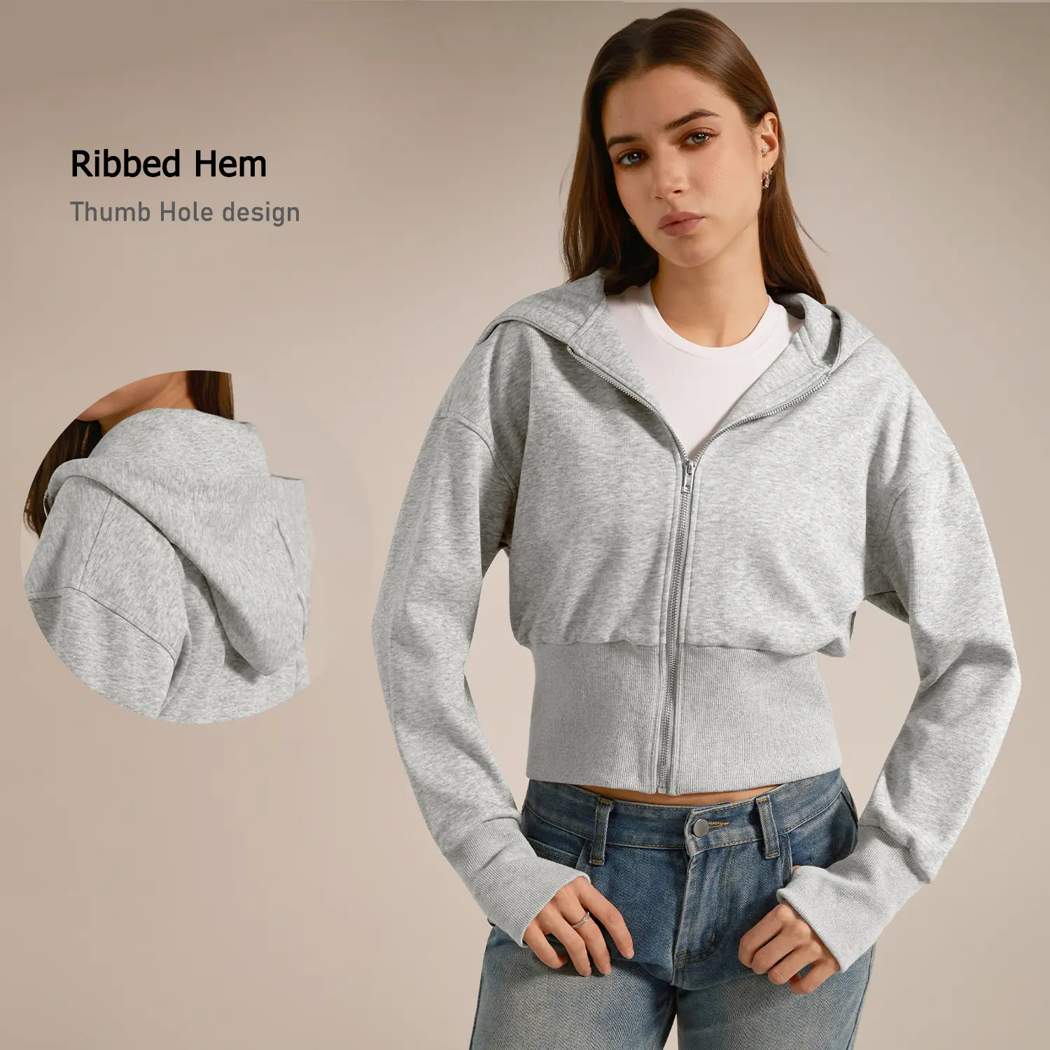TIMEOFF Women's Cropped Hooded Zip-Up Long Sleeve Gym Jacket - Cozy Sporty Chic Outerwear, Zip Up Jackets for Casual Daily Use, Athletic Fitness Wear, Fitness Outerwear, Yoga Jacket