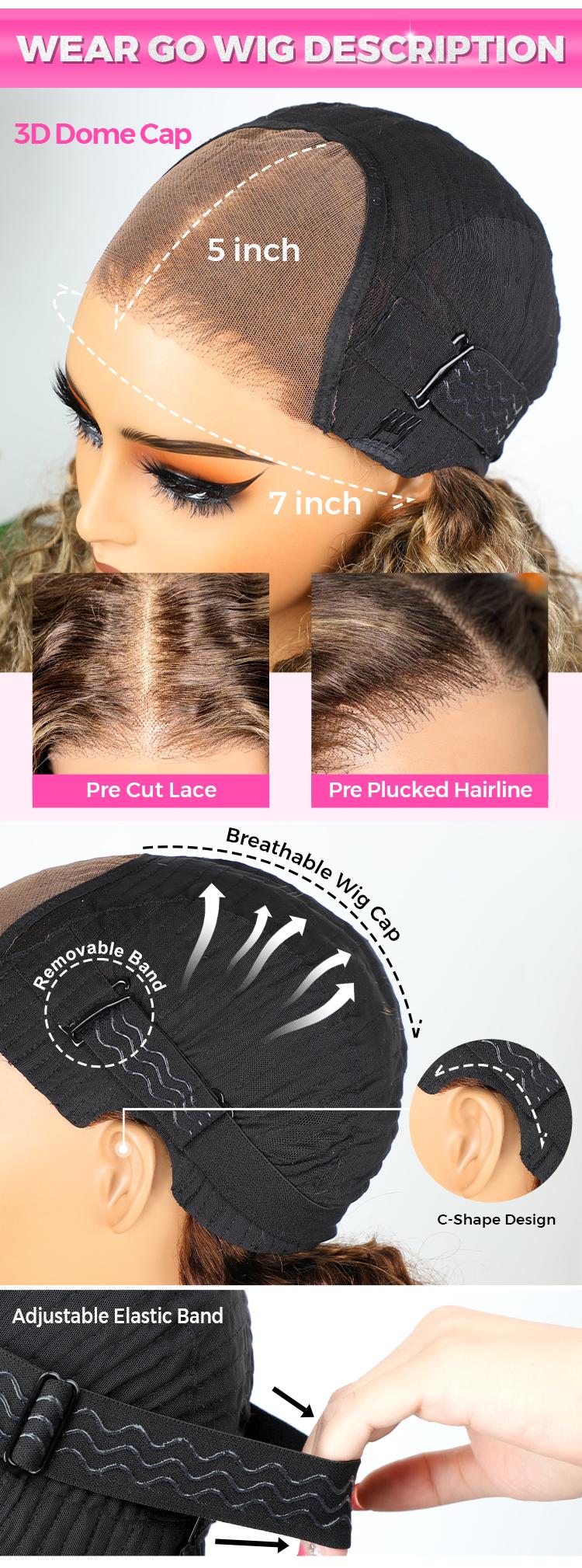 CurlyMe Wear Go Layered Cut Straight Balayage Highlight Color Pre-cut Lace Glueless Wig 7x5 Transparent Lace 250% Density Medium Cap Size