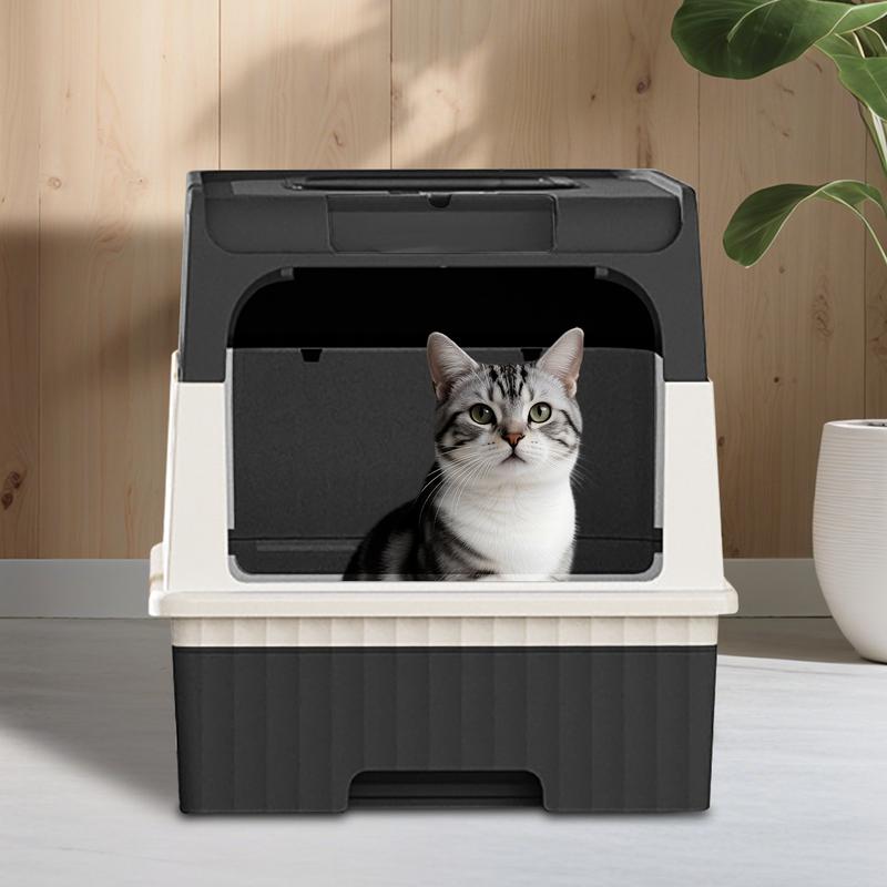 Fully enclosed cat litter box with cat litter shovel, deodorant, splash-proof baffle drawer design is convenient for changing cat litter, practical cat toilet, suitable for all kinds of pet cats