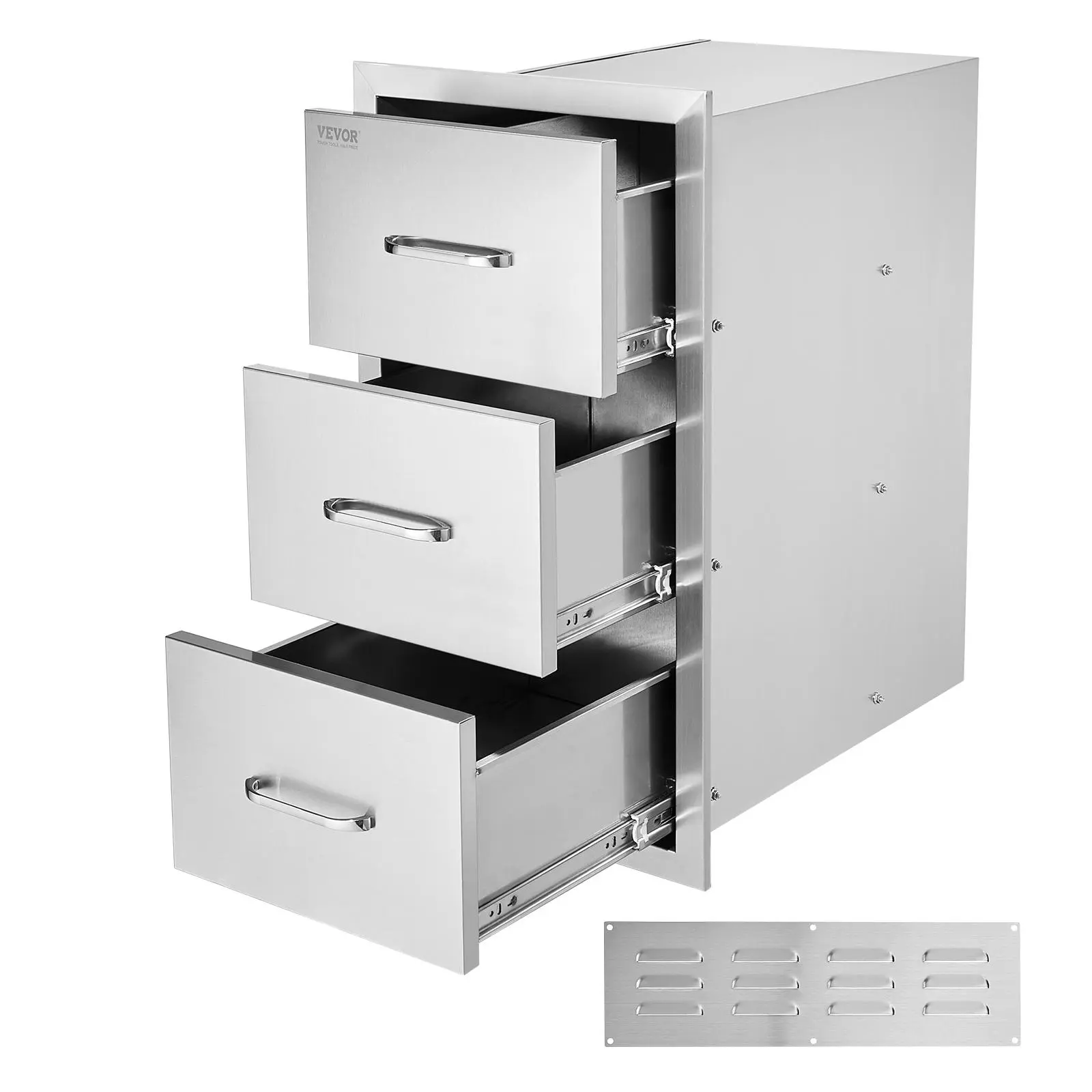 【SummerFinds】VEVOR Outdoor Kitchen Drawers 16\" W x 28.5\" H x 20.5\" D, Flush Mount Triple Access BBQ Drawers Stainless Steel with Handle, BBQ Island Drawers for Outdoor Kitchens or Patio Grill Station