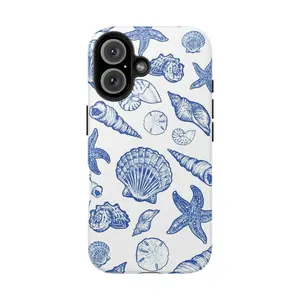 Glitter cutie Blue Seashell Phone Case Phone Cover Hard Cases suitable for Samsung Galaxy 23 24 25 5G iPhone 17 ProMax Air 16 plus cases  15 pro max 14, 13, 12 with screen protector |       Beautiful phone case |       Shockproof protective case |       S