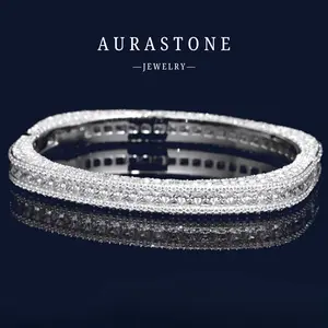 【#39 BG】Pavé-set bangle, Lab Created Gemstone High-end luxury,Square bangle, Birthday anniversary gift for women