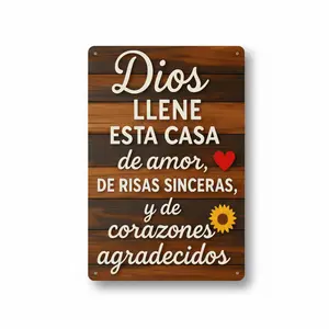 2D Flat,Metal wall art 1pc, Bless This Home Spanish Aluminium Iron Sign(12"x8"), Decorative Plaque & Statues, Vintage Home faith blessing , Suitable for garden, porch, patio, home decor, bar cafe, Office, Kitchen decor, birthday gifts