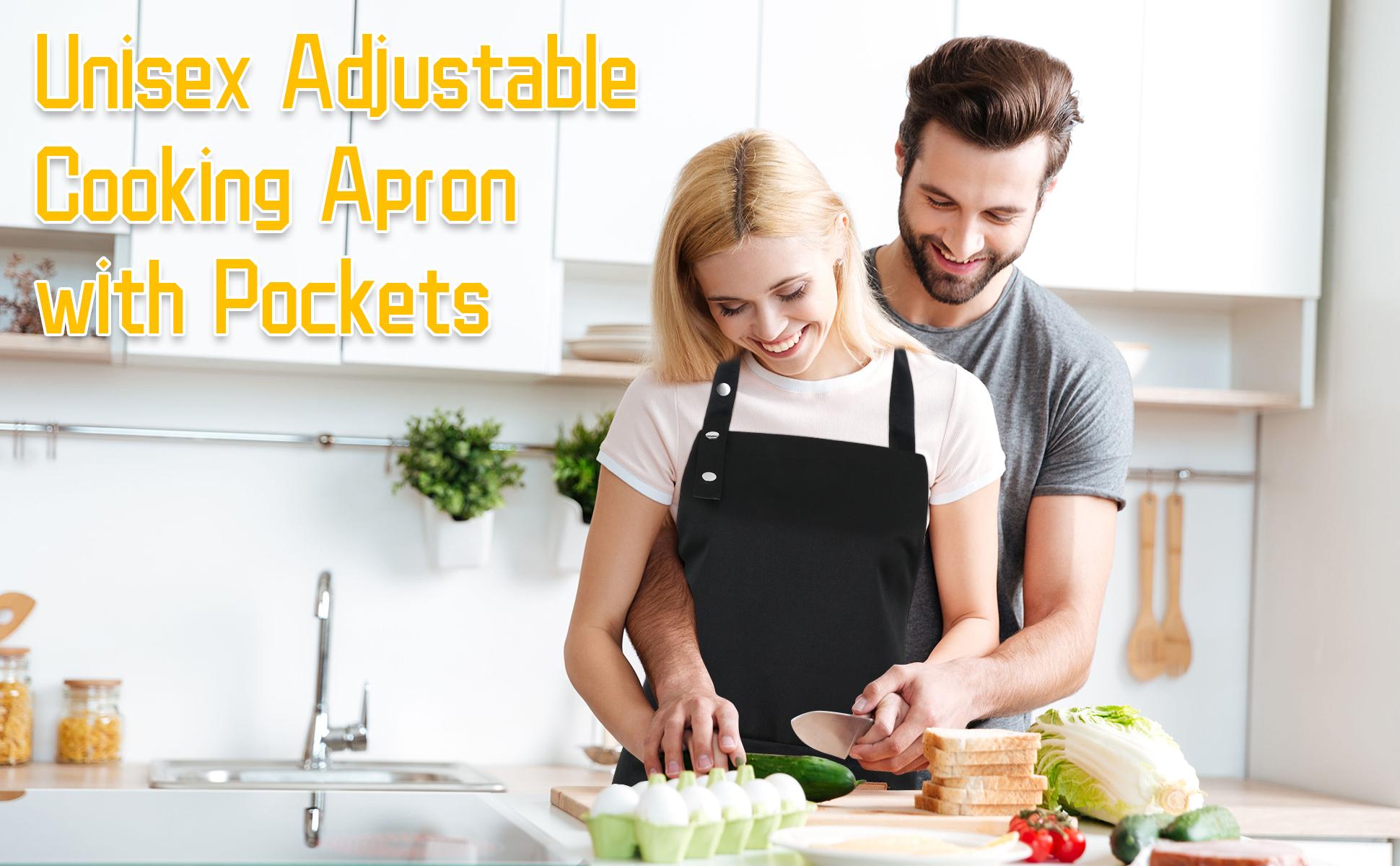 2 Pack Kitchen Aprons for Women Adjustable Cooking Aprons with Pockets Waterproof Chef Aprons in Black Polyester Material 75cm Length 65cm Base Width Practical Pockets & Adjustable Neck professional apron