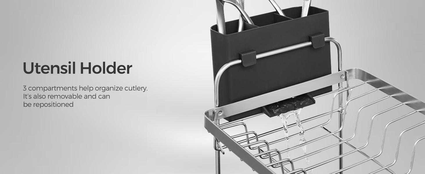 SONGMICS Stainless Steel Dish Drying Rack for Kitchen Counter with Rotatable and Extendable Drain Spout, Dish Drainer