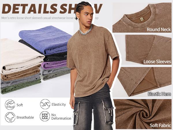 ARSSM 3 Pack Acid Wash Unisex Oversized Cotton T-Shirt Crew Neck Half Short Sleeve Summer Top Casual Loose Fit Solid Streetwear Comfortable Tees Basic Womenswear Shortsleeve Tshirt