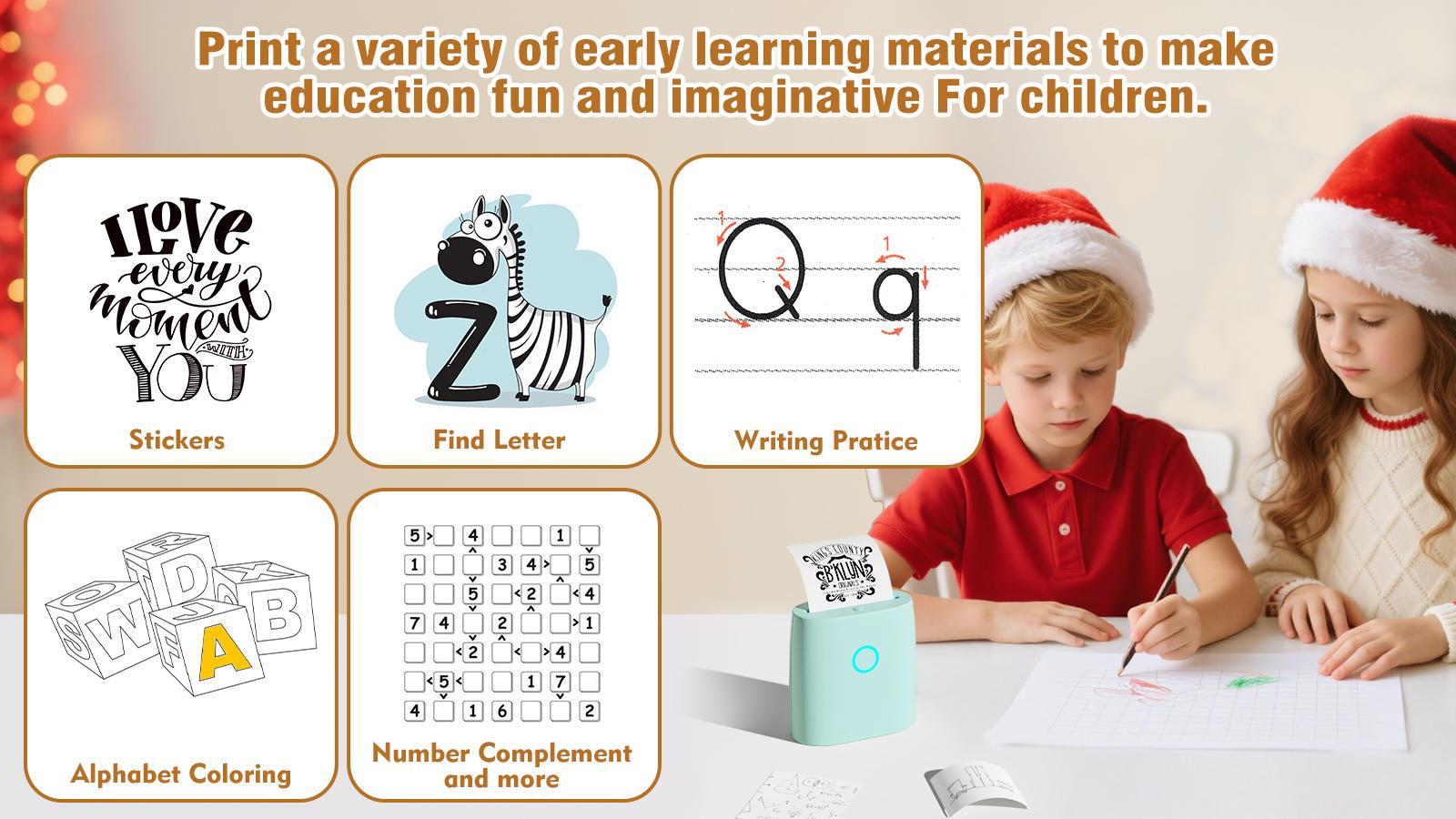 JADENS Mini Sticker Printer-2 Inch Bluetooth Thermal Pocket Printer,Inkless Portable Printer for Study Notes,Photos, Memos,Lists,Gifts,Journals Printing Machine Sticky Label,Christmas Birthday Gifts for Girls Boys