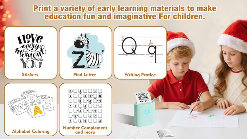 JADENS Mini Sticker Printer-2 Inch Bluetooth Thermal Pocket Printer,Inkless Portable Printer for Study Notes,Photos, Memos,Lists,Gifts,Journals Printing Machine Sticky Label,Christmas Birthday Gifts for Girls Boys