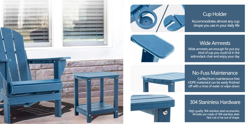 RIMIKING HDPE Chair & Side Table Set with Built-In Cup Holder, Weather-Resistant, Low-Maintenance, 304 Stainless Hardware，QWY-1SET