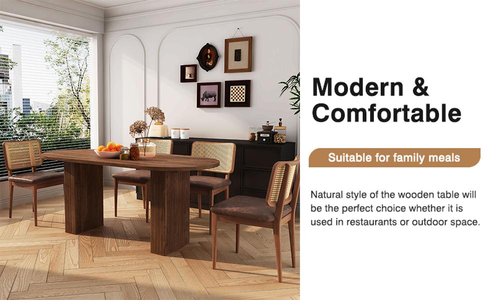 Giratree 70.8 Inch Kitchen Dining Table for 6-8 People, Oval Kitchen Table with Wood Strip Base, Modern Farmhouse Large Round Dining Room Tables for Kitchen Living Room