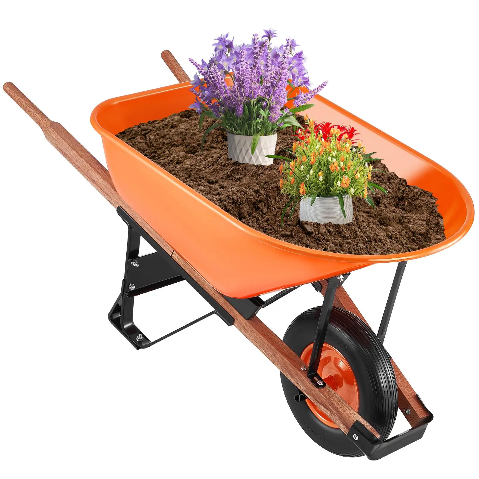 【SummerFinds】VEVOR Wheelbarrow Cart,  , 6 Cu. Ft. Load & 330 lbs Capacity, One Wheel Garden Dump Cart Wheel Barrow with Metal Handle &  16"  Wide Track Wheels, Easy Loading Utility Yard Cart & Wagons for Lawn Farm