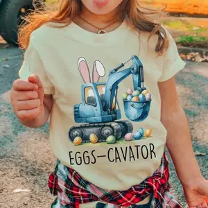 Eggs-Cavator Easter Shirt, Excavator Easter Egg Hunt Apparel, Happy Easter Bunny Tee for Boys, Kids Construction Rabbit Shirt (CA-EAS48)