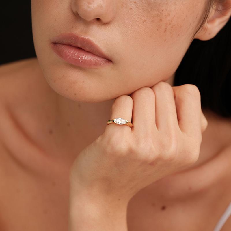 1CT Marquise Shape Synthetic Moissanite Ring 925 Sterling Silver Rings Daily Wear Birthday Present Fine Jewelry R135