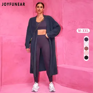 Joyfunear Women's Casual Long Knit Cardigan - Faux Fur Coats with Long Sleeves & Solid Color Design for Winter Wear