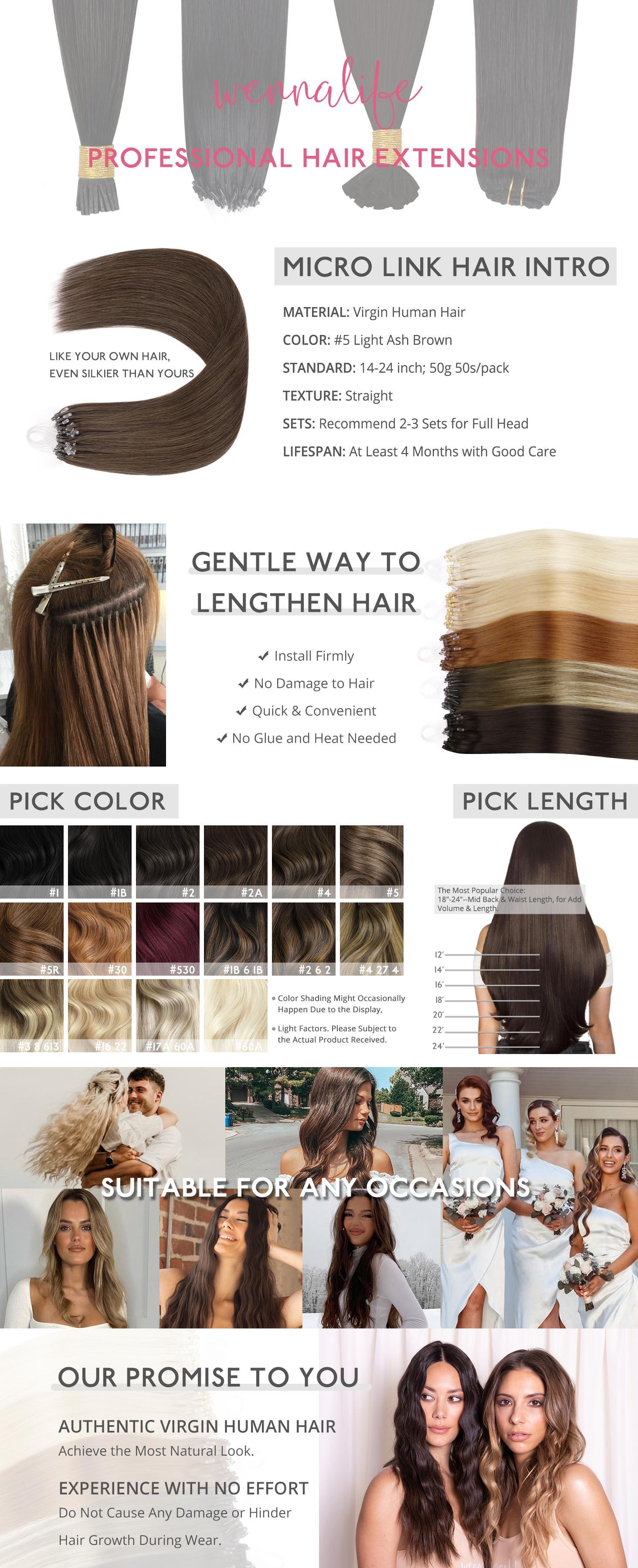 WENNALIFE Micro Link Hair Extensions Human Hair 50g 50s 14 Inch to 24 Inch Ash Blonde Highlighted Platinum Blonde Remy Micro Bead Hair Extensions Real Human Hair Micro Ring Hair Straight Microlinks  #SpringStatements