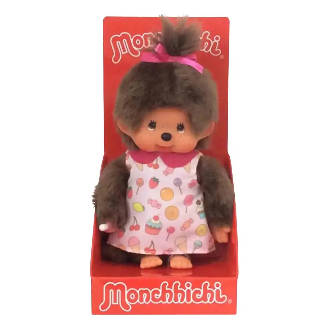 Monchhichi Pop N Candy Girl Collectible Toy, Plush Fabric Stuffed Doll with Themed Dress, Candy Theme