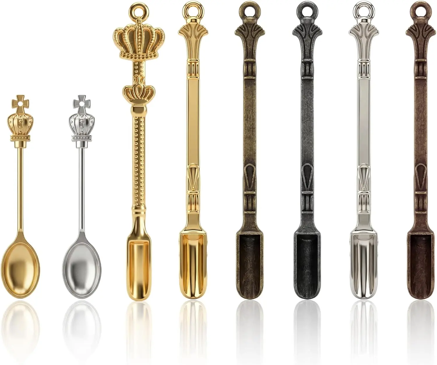 8 Pcs Mini Spoons & Tiny Metal Shovels for Home Kitchen, Small Scoops for Spices, Powders & Coffee, Mini Shovel Charms for DIY Crafts & Keychain Accessories