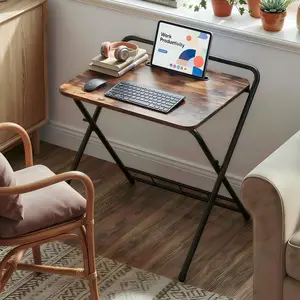 IRONCK Folding Desk for Small Spaces, 24.8 Inch Foldable Computer Table with 3-Level Adjustable Height & Tablet Slot, Space Saving Writing Work Table for Home Office, Bedroom, Outdoor Patio, Easy to Fold