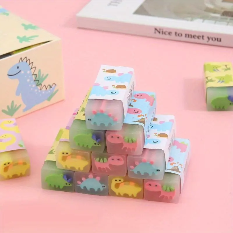 4/8/12pcs Random Dinosaur Jelly Erasers, Slice Style Erasers for Drawing and Art, Cute and Fun Stationery Supplies